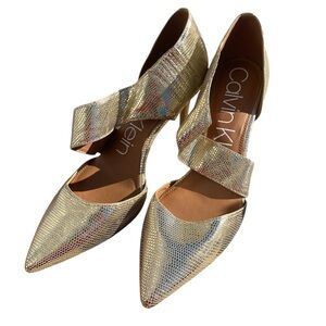 Calvin Klein womens heels size 9 gold snake skin leather 3 inch heel
